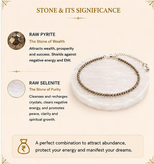 RAW PYRITE ANKLET WITH RAW SELENITE PLATE