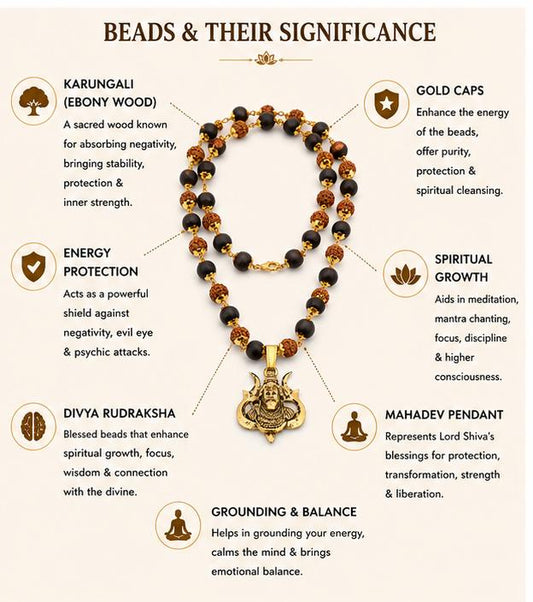 GOLD CAPPED DIVYA RUDRAKSHA KARUNGALI MALAI WITH MAHADEV PENDANT