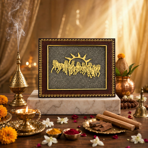 7 Horses on Raw Pyrite Frame