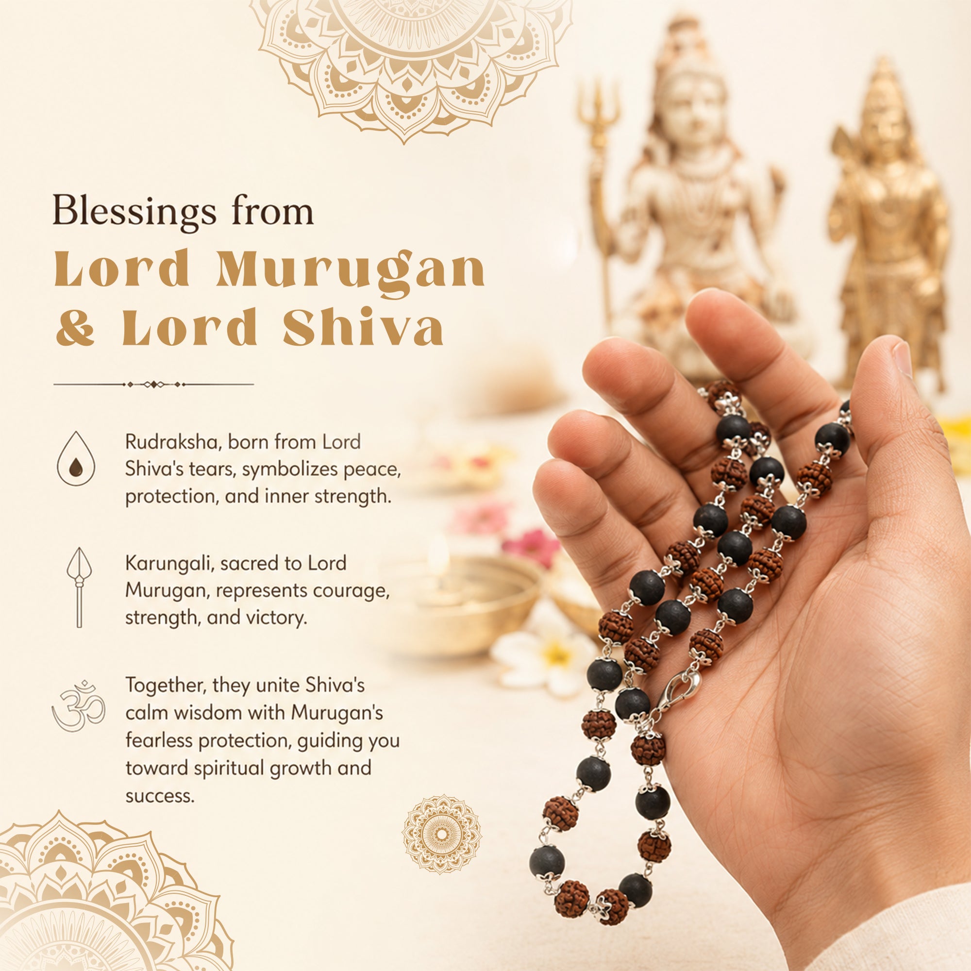 Silver Capped Divya Rudraksha Karungali Malai