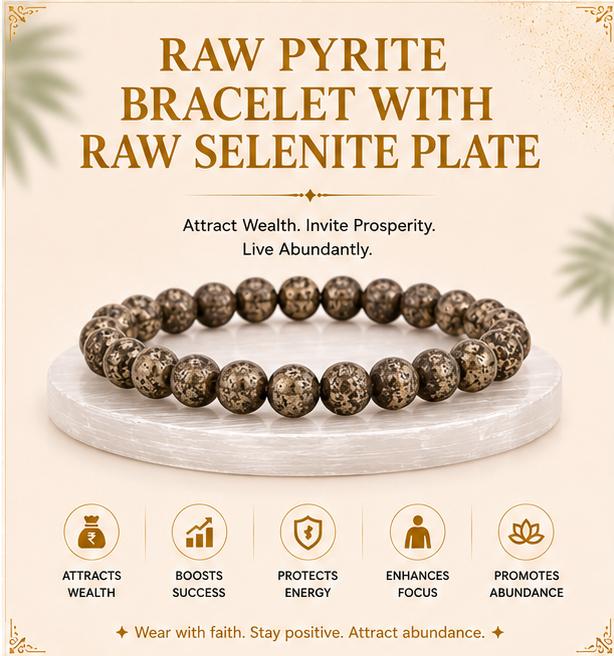 RAW PYRITE BRACELET WITH RAW SELENITE PLATE