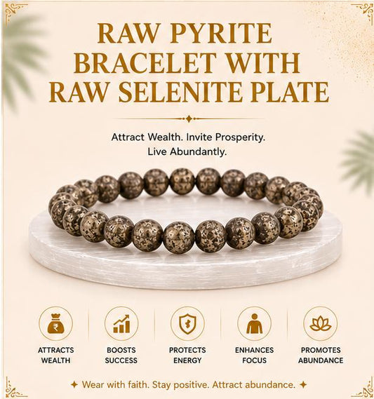 RAW PYRITE BRACELET WITH RAW SELENITE PLATE