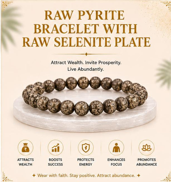 RAW PYRITE BRACELET WITH RAW SELENITE PLATE