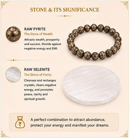 RAW PYRITE BRACELET WITH RAW SELENITE PLATE