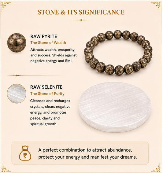 RAW PYRITE BRACELET WITH RAW SELENITE PLATE