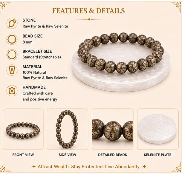 RAW PYRITE BRACELET WITH RAW SELENITE PLATE