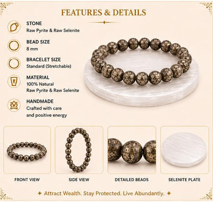 RAW PYRITE BRACELET WITH RAW SELENITE PLATE