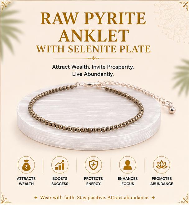 RAW PYRITE ANKLET WITH RAW SELENITE PLATE