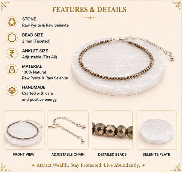 RAW PYRITE ANKLET WITH RAW SELENITE PLATE
