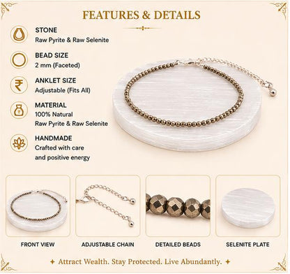 RAW PYRITE ANKLET WITH RAW SELENITE PLATE