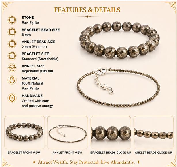 RAW PYRITE BRACELET WITH RAW PYRITE ANKLET {COMBO}