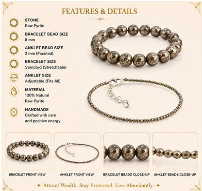 RAW PYRITE BRACELET WITH RAW PYRITE ANKLET {COMBO}
