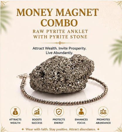 MONEY MAGNET RAW PYRITE ANKLET WITH PYRITE STONE {COMBO}