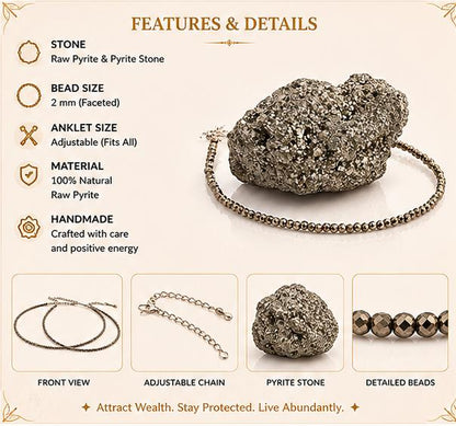 MONEY MAGNET RAW PYRITE ANKLET WITH PYRITE STONE {COMBO}