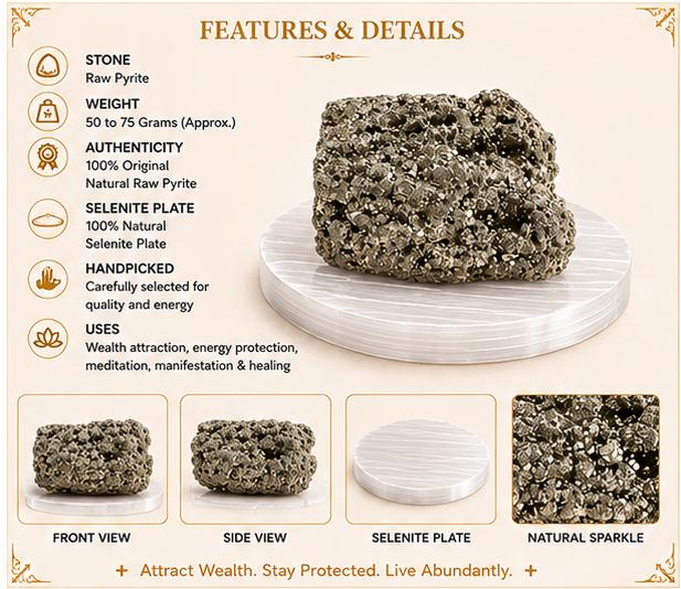 ORIGINAL RAW PYRITE STONE WITH RAW SELENITE PLATE