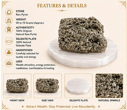 ORIGINAL RAW PYRITE STONE WITH RAW SELENITE PLATE