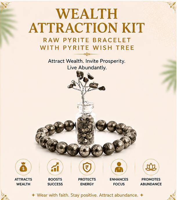 WEALTH ATTRACTION KIT - RAW PYRITE BRACELET WITH PYRITE WISH TREE