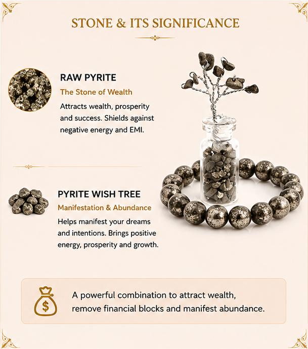 WEALTH ATTRACTION KIT - RAW PYRITE BRACELET WITH PYRITE WISH TREE