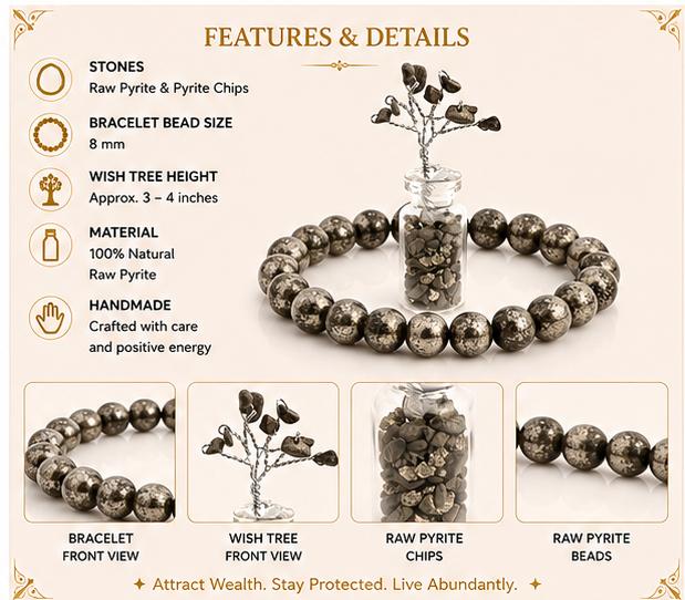 WEALTH ATTRACTION KIT - RAW PYRITE BRACELET WITH PYRITE WISH TREE