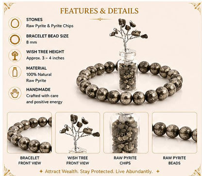 WEALTH ATTRACTION KIT - RAW PYRITE BRACELET WITH PYRITE WISH TREE