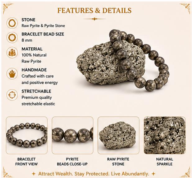 DHAN URJA - RAW PYRITE BRACELET WITH PYRITE STONE {COMBO}