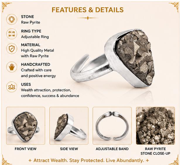RAW PYRITE ADJUSTABLE RING