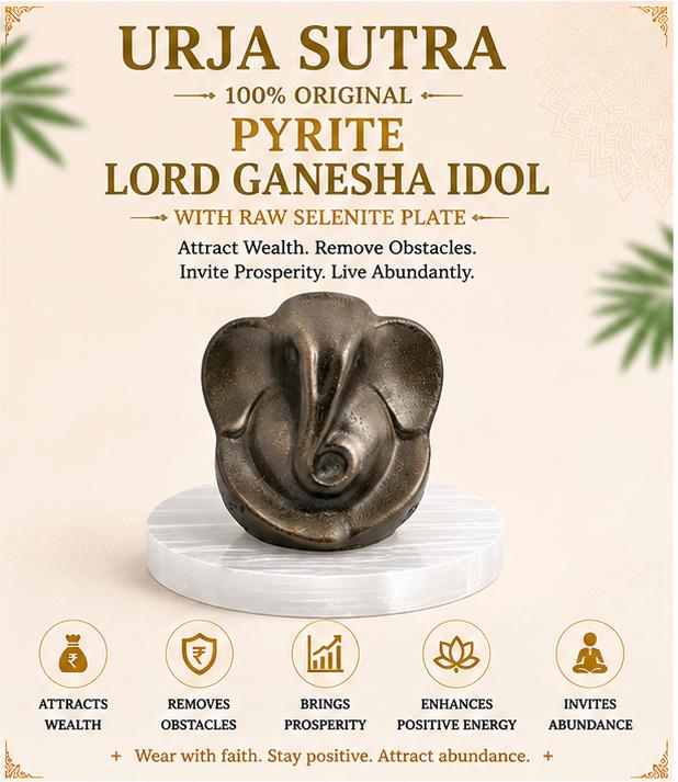 ORIGINAL PYRITE LORD GANESHA IDOL WITH RAW SELENITE PLATE