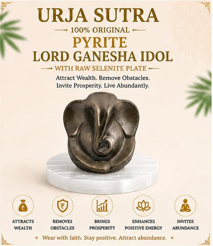 ORIGINAL PYRITE LORD GANESHA IDOL WITH RAW SELENITE PLATE