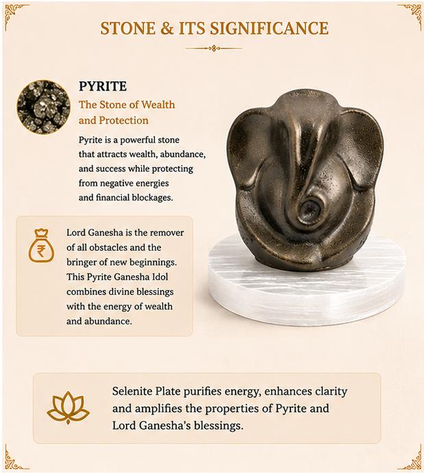 ORIGINAL PYRITE LORD GANESHA IDOL WITH RAW SELENITE PLATE