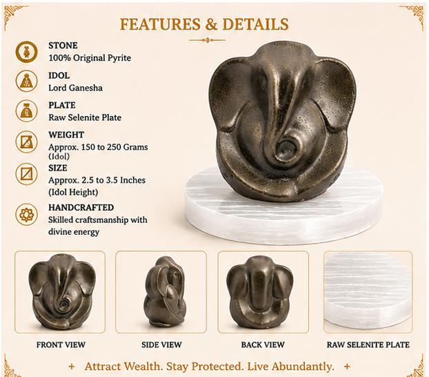 ORIGINAL PYRITE LORD GANESHA IDOL WITH RAW SELENITE PLATE