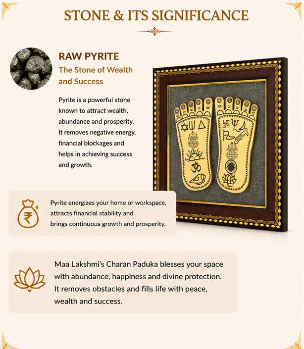 MAA LAKSHMI CHARAN PADUKA ON RAW PYRITE FRAME