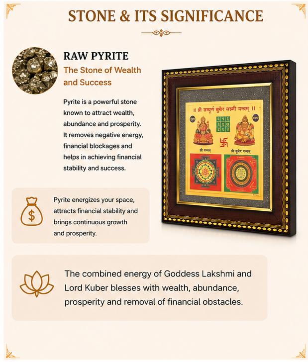 LAKSHMI KUBER YANTRA ON RAW PYRITE FRAME