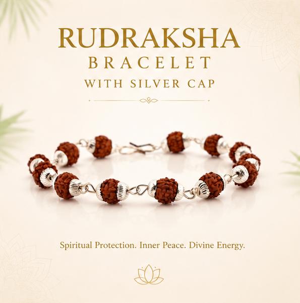 RUDRAKSHA BRACELET WITH SILVER CAP