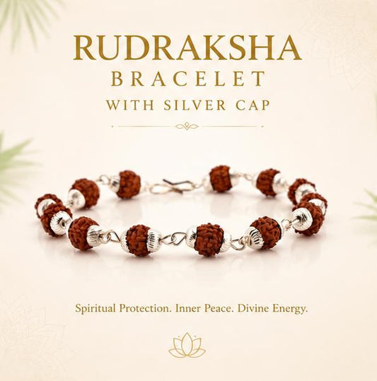 RUDRAKSHA BRACELET WITH SILVER CAP