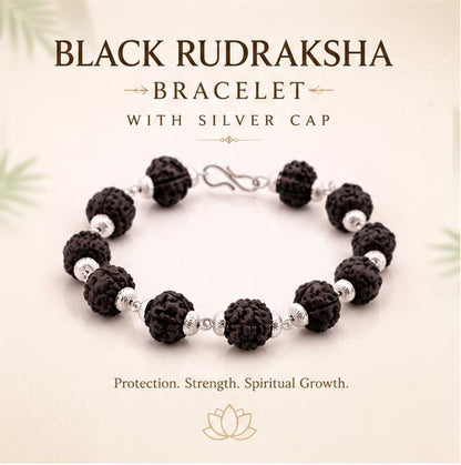 SILVER CAPPED BLACK RUDRAKSHA BRACELET
