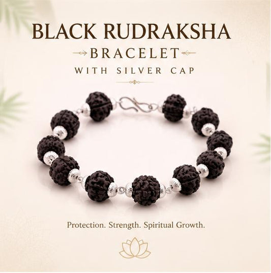 SILVER CAPPED BLACK RUDRAKSHA BRACELET