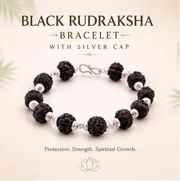 SILVER CAPPED BLACK RUDRAKSHA BRACELET