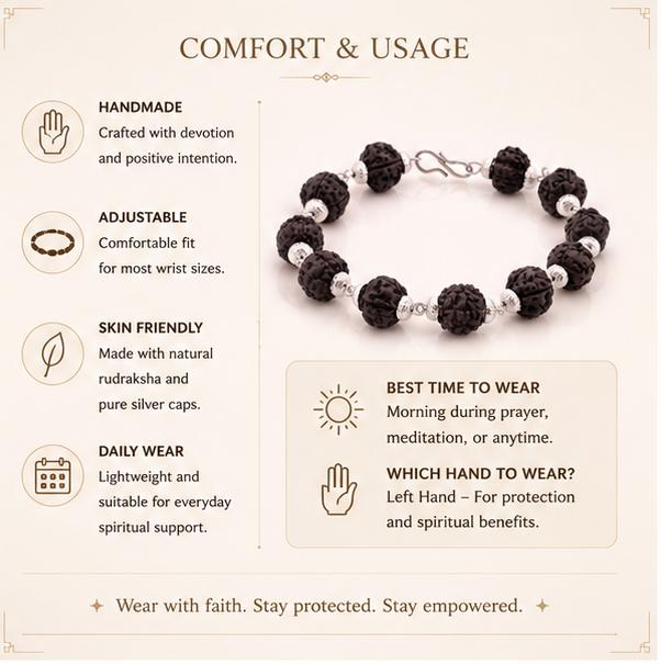 SILVER CAPPED BLACK RUDRAKSHA BRACELET