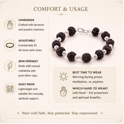 SILVER CAPPED BLACK RUDRAKSHA BRACELET