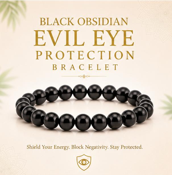 BLACK OBSIDIAN - EVIL EYE PROTECTION BRACELET