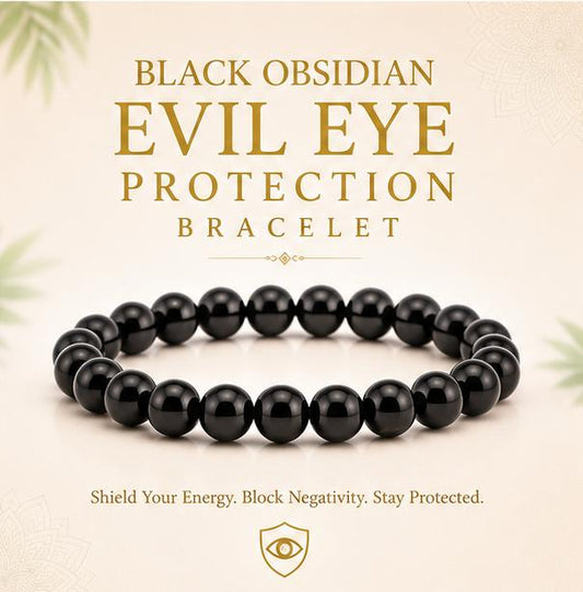 BLACK OBSIDIAN - EVIL EYE PROTECTION BRACELET