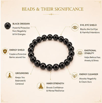 BLACK OBSIDIAN - EVIL EYE PROTECTION BRACELET