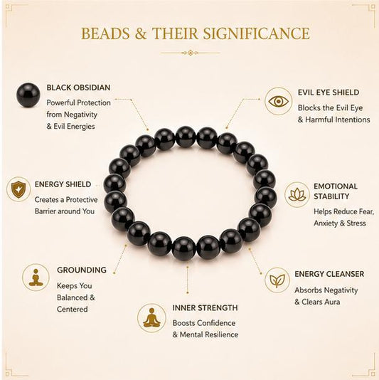 BLACK OBSIDIAN - EVIL EYE PROTECTION BRACELET