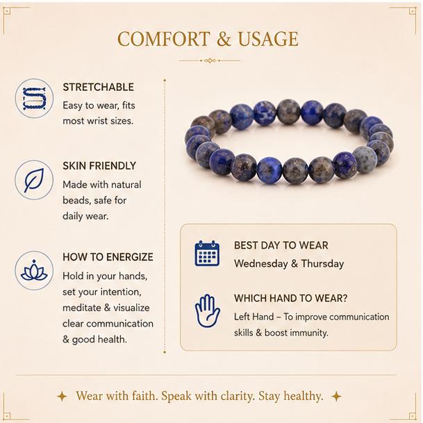 LAPIS LAZULI - IMPROVES COMMUNICATION SKILLS & IMMUNITY BOOSTER BRACELET