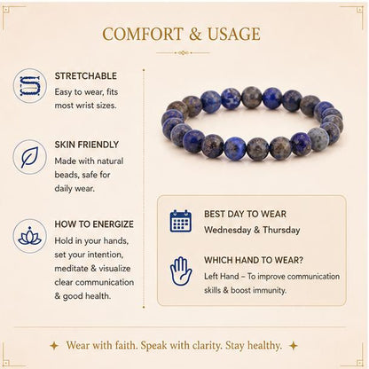 LAPIS LAZULI - IMPROVES COMMUNICATION SKILLS & IMMUNITY BOOSTER BRACELET