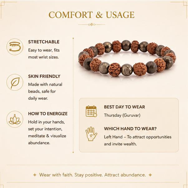 DHAN SHAKTI BRACELET - HOLY RUDRAKSHA WITH PYRITE COMBO