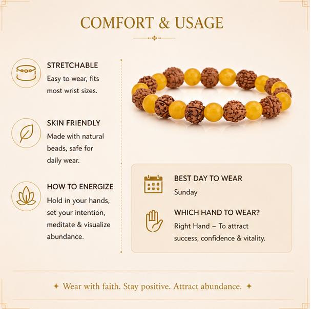 SURYA RUDRAKSHA BRACELET - 5 MUKHI RUDRAKSHA & YELLOW AVENTURINE