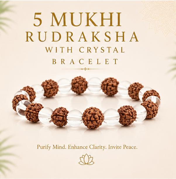 5 MUKHI RUDRAKSHA WITH CRYSTAL BRACELET