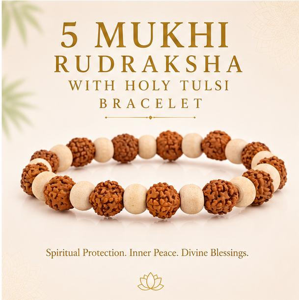 5 MUKHI RUDRAKSHA WITH HOLY TULSI BRACELET
