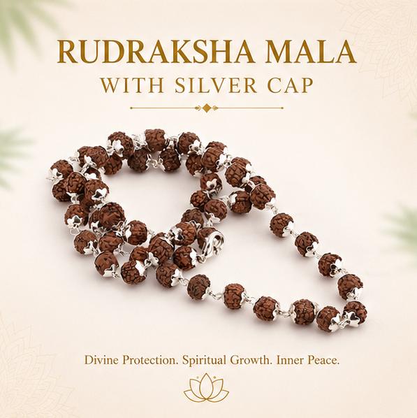 RUDRAKSHA MALA WITH SILVER CAP